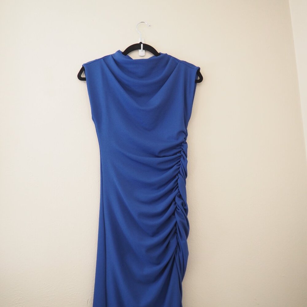 by Anthropologie The Maya Blue Ruched Cowl-Neck Dress sz xs - Picture 5 of 8